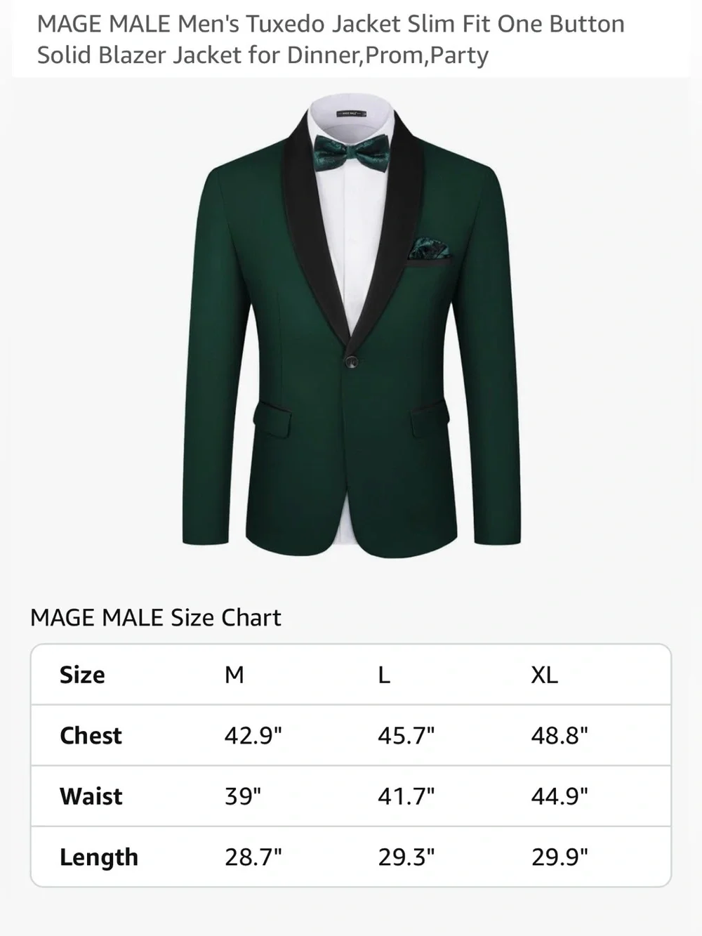 Men's Dark Green Tuxedo Blazer with Black Satin Lapel